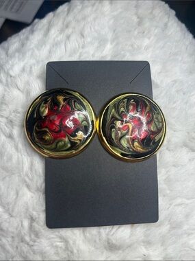 Vintage Bold Red & Gold Swirl Statement Earrings
